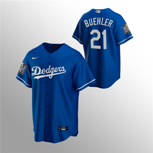 Men's Los Angeles Dodgers #21 Walker Buehler Blue 2020 World Series Bound stitched MLB Jersey Men's Los Angeles Dodgers #21 Walker Buehler Blue 2020 World Series Bound stitched MLB Jersey